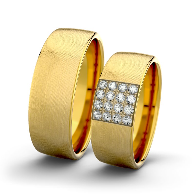 Diamantring Bella F7 P4, Gelbgold 375 längsmatt, von vorn