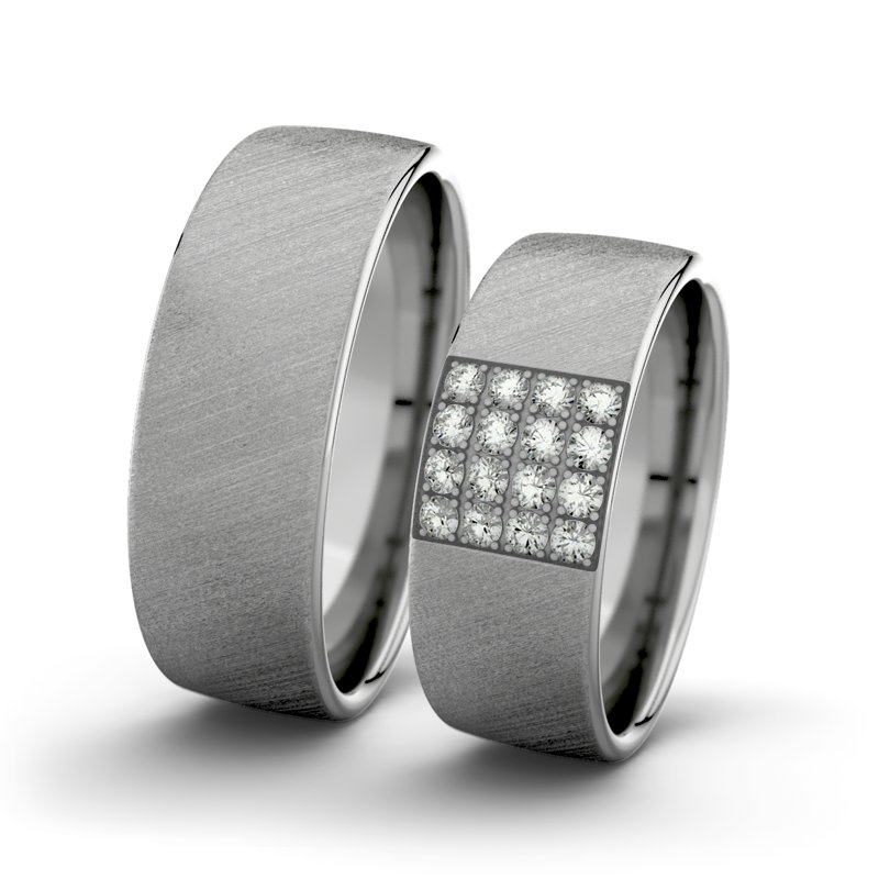 Diamantring Bella F7 P4, Palladium 585 Schrägmatt, von vorn