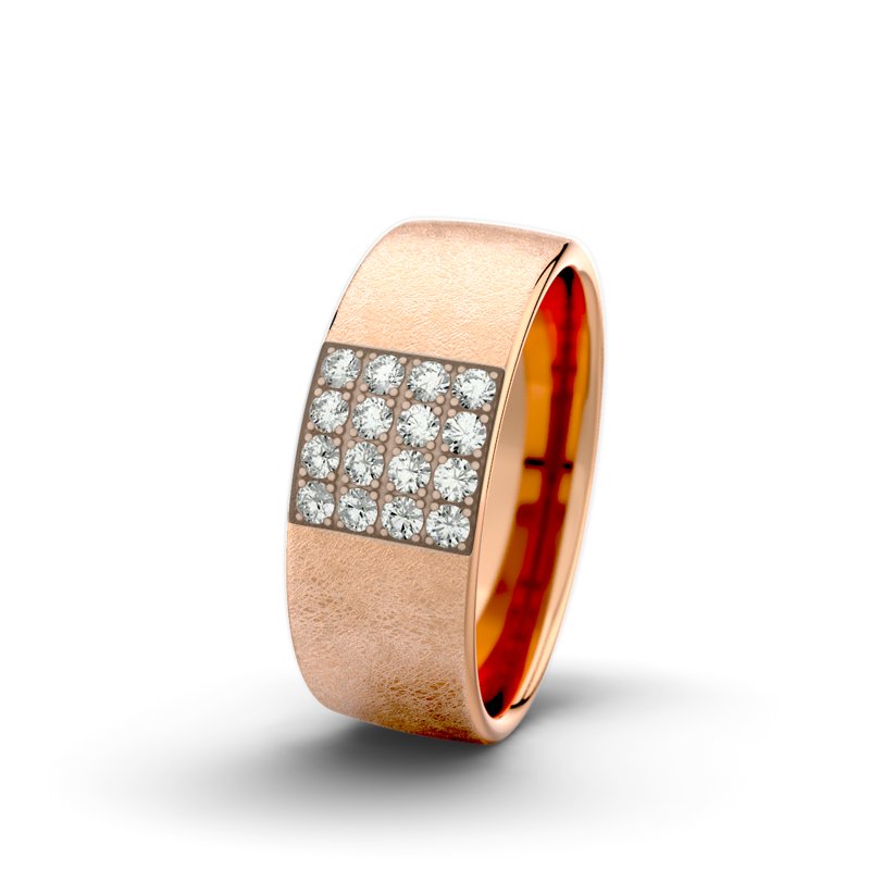 Diamantring Bella F7 P4, Rotgold 750 eismatt, von vorn