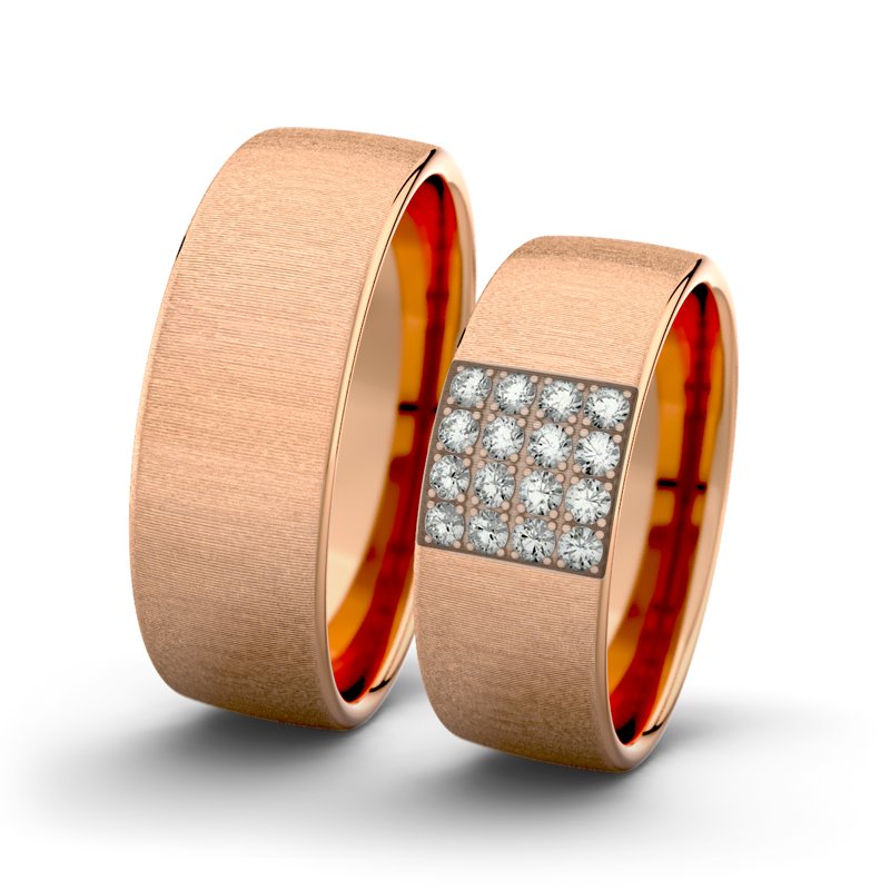 Diamantring Bella F7 P4, Rotgold 375 quermatt, von vorn