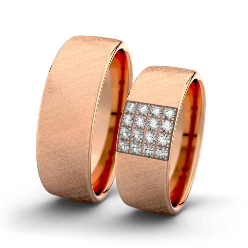 Diamantring Bella F7 P4, Rotgold 375 Schrägmatt, von vorn