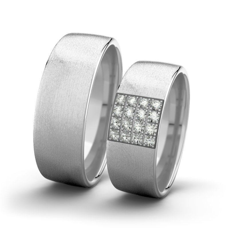 Diamantring Bella F7 P4, Weißgold 585 längsmatt, von vorn