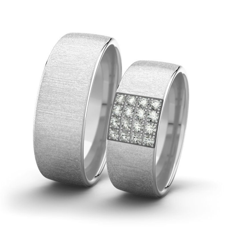 Diamantring Bella F7 P4, Weißgold 585 quermatt, von vorn