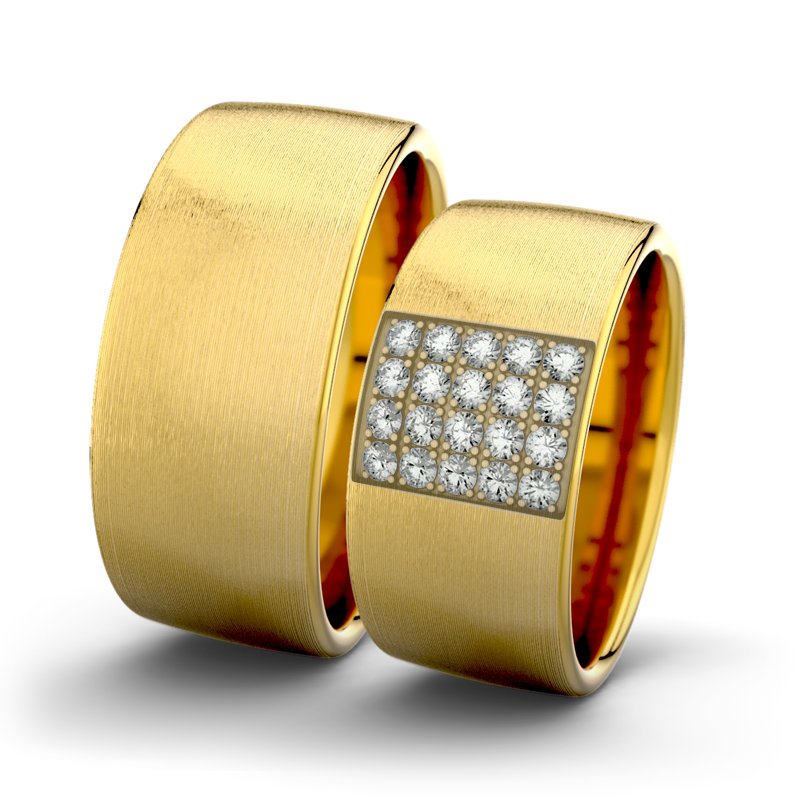 Diamantring Bella F9 P4, Gelbgold 375 längsmatt, von vorn