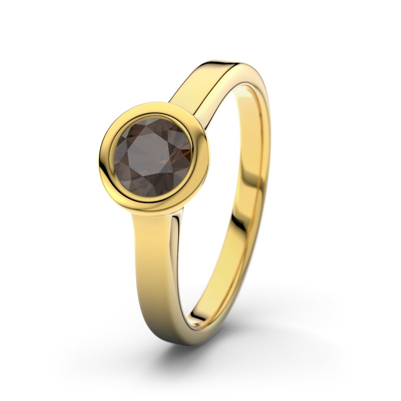 Rauchquarz Gelbgoldring Bogotá, Gelbgold 375, von vorn