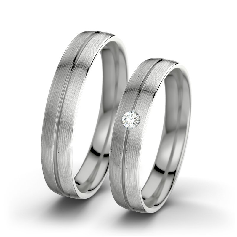Diamantring Catherine F4, Palladium 585 längsmatt, von vorn