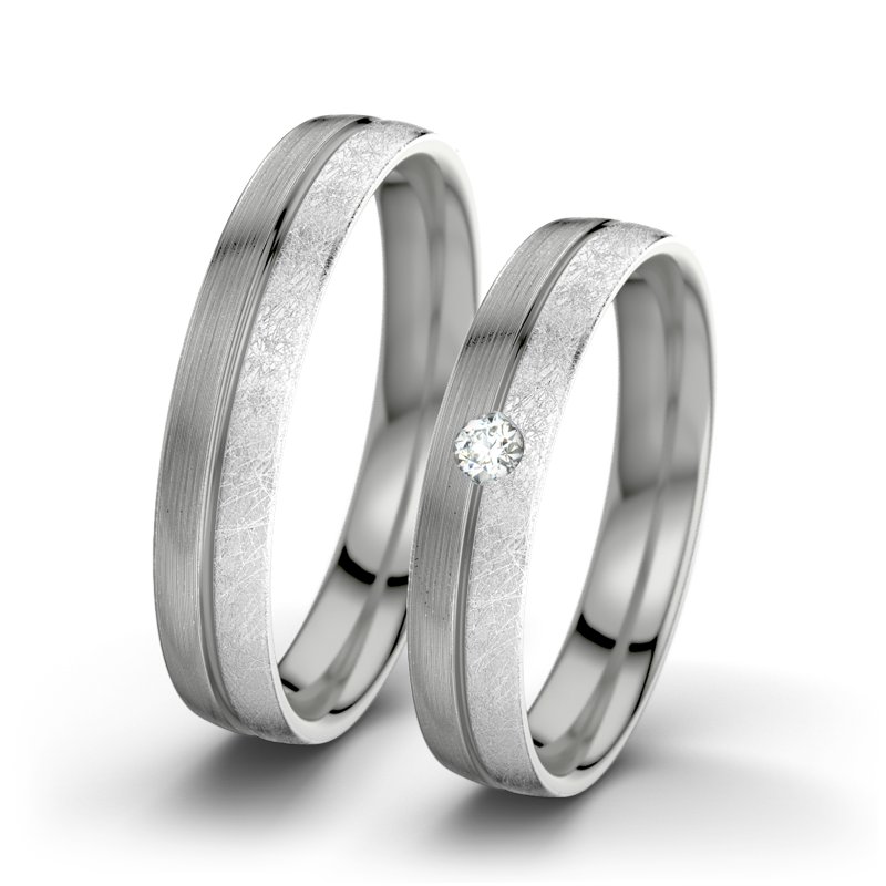 Diamantring Catherine F4, Palladium 585 längsmatt, von vorn
