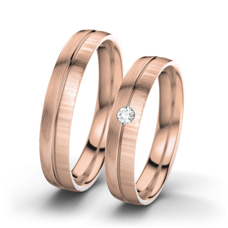 Diamantring Catherine F4, Rotgold 585 längsmatt, von vorn