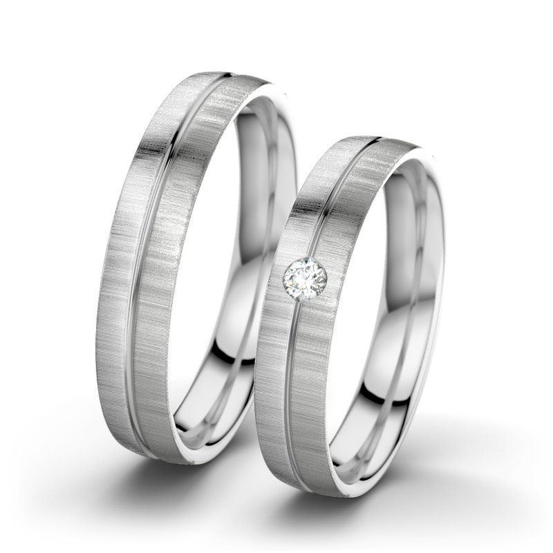 Diamantring Catherine F4, Weißgold 585 quermatt, von vorn