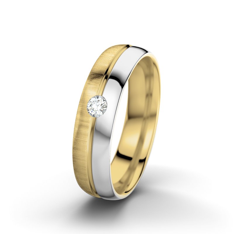 Diamantring Catherine F5, Gelbgold 585 quermatt, von vorn