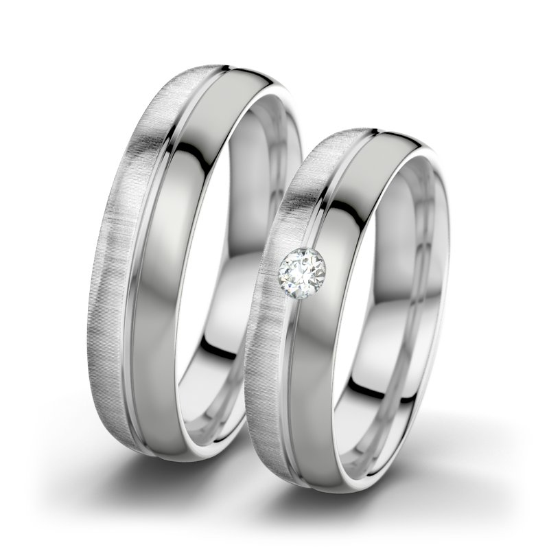 Diamantring Catherine F5, Weißgold 585 quermatt, von vorn