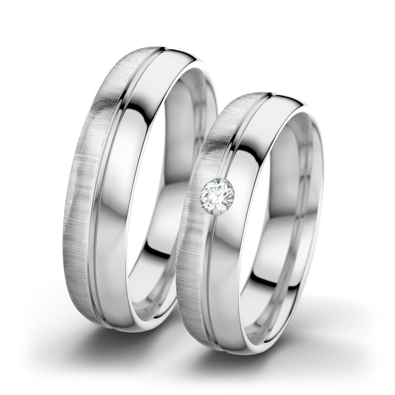Diamantring Catherine F5, Weißgold 585 quermatt, von vorn