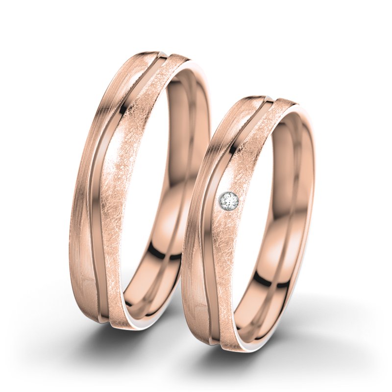 Diamantring Cher F4, Rotgold 750 längsmatt, von vorn