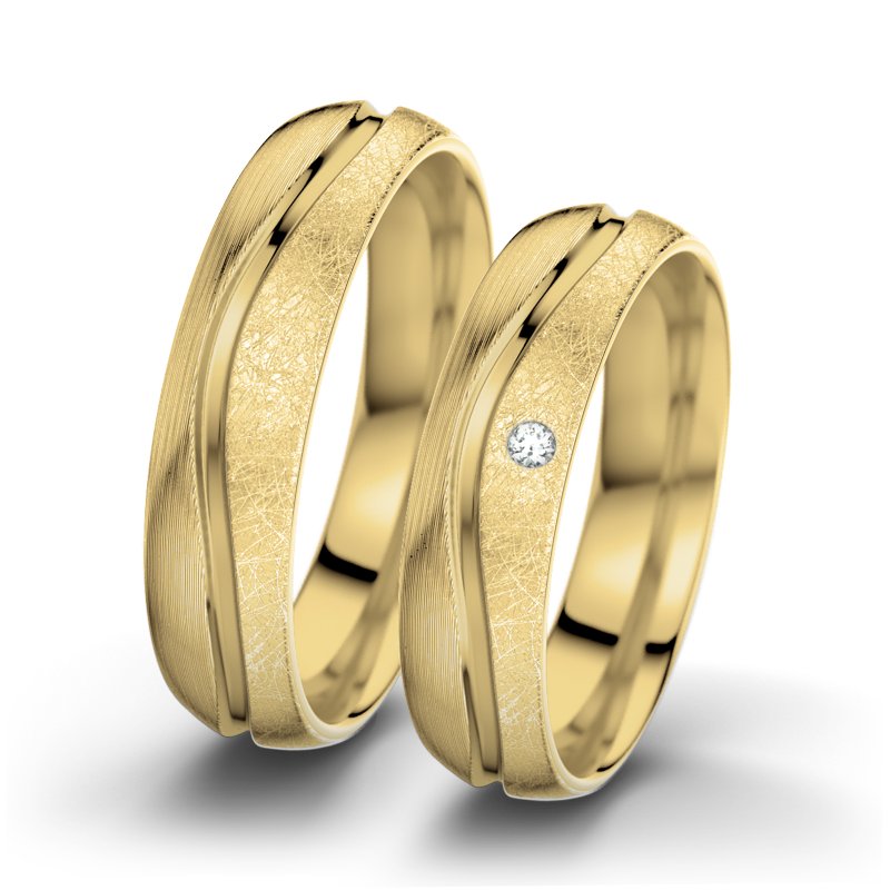 Diamantring Cher F5, Gelbgold 375 längsmatt, von vorn