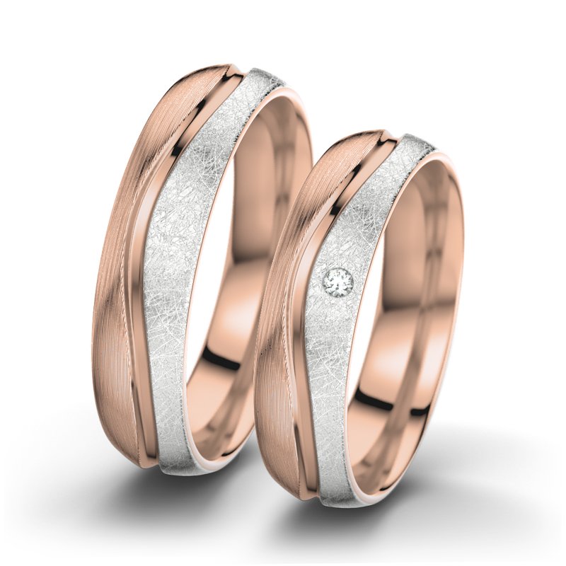 Diamantring Cher F5, Rotgold 585 längsmatt, von vorn