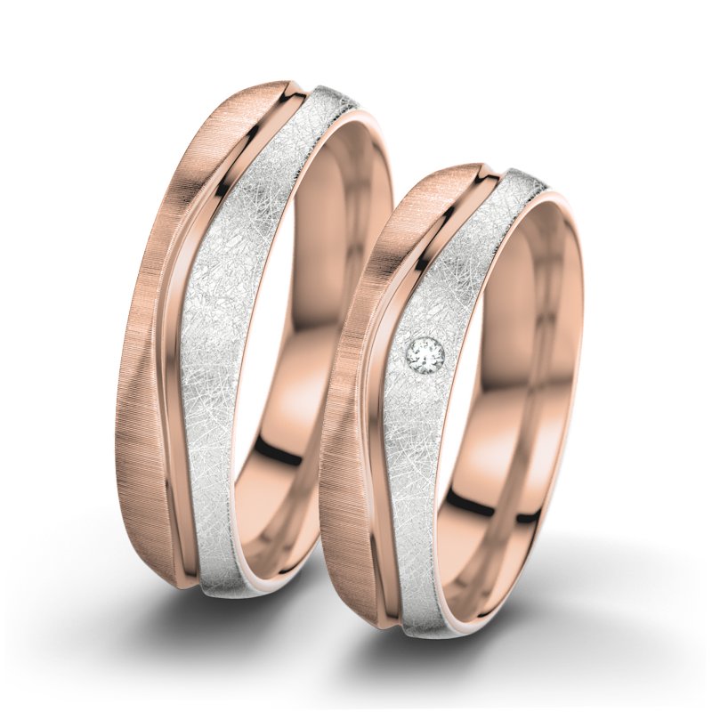 Diamantring Cher F5, Rotgold 585 quermatt, von vorn