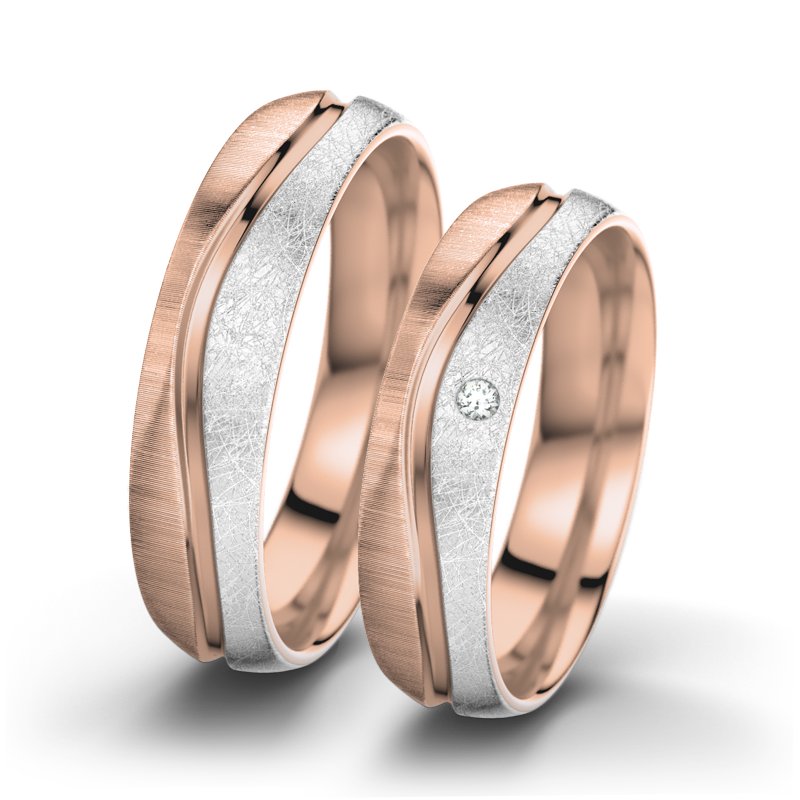 Diamantring Cher F5, Rotgold 375 quermatt, von vorn