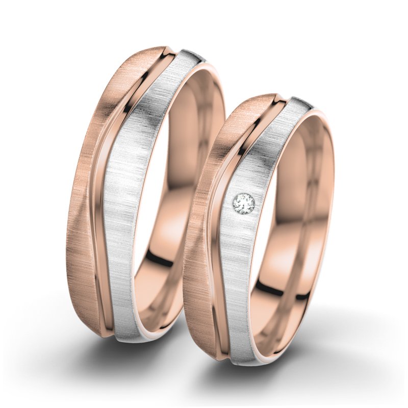 Diamantring Cher F5, Rotgold 585 quermatt, von vorn