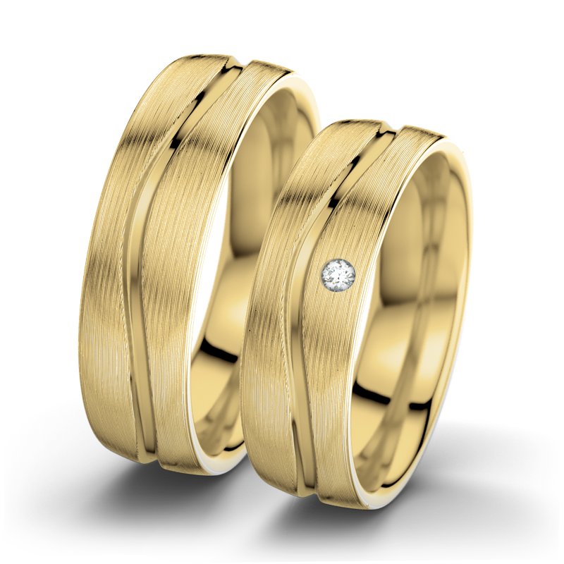 Diamantring Cher F6, Gelbgold 585 längsmatt, von vorn