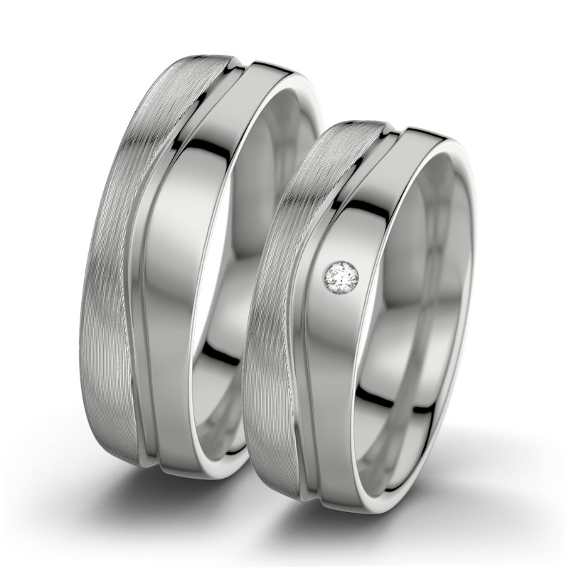 Diamantring Cher F6, Palladium 585 längsmatt, von vorn