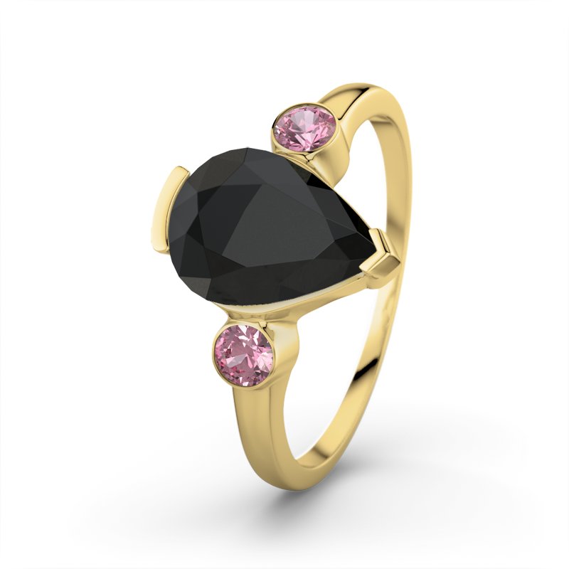 Schwarzer Achat Gelbgoldring Daniela, Gelbgold 375, von vorn