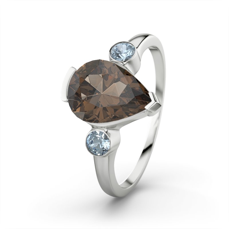 Rauchquarz Weißgoldring Daniela, Weißgold 375, von vorn