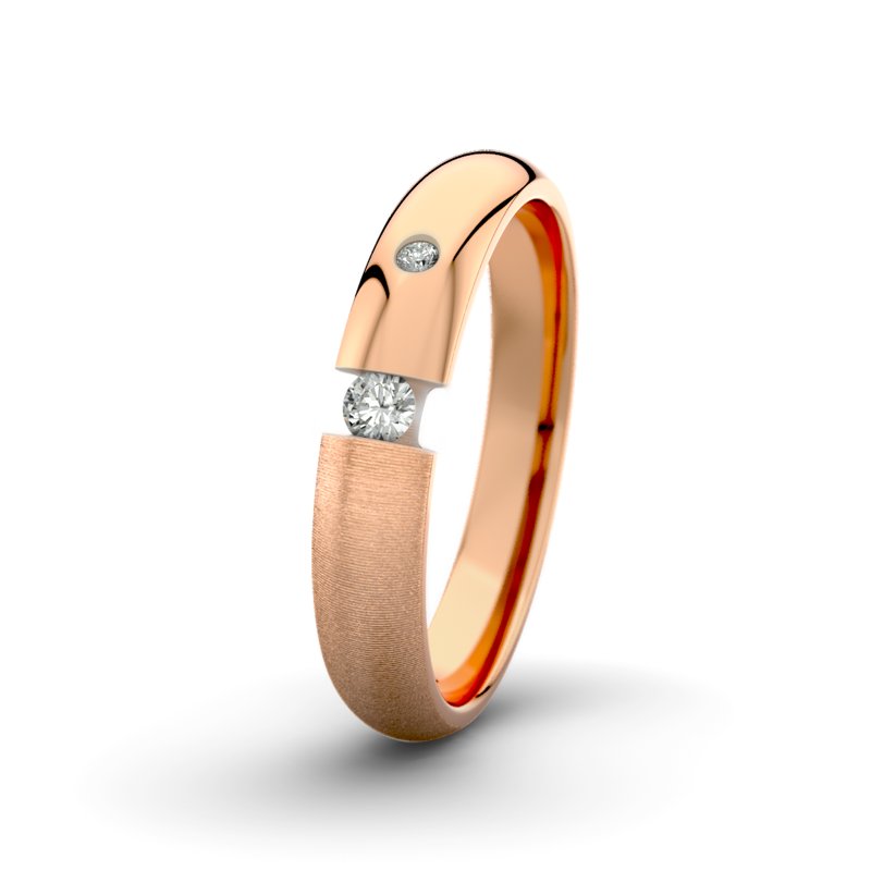Diamantring David M4 P5, Rotgold 585 quermatt, von vorn