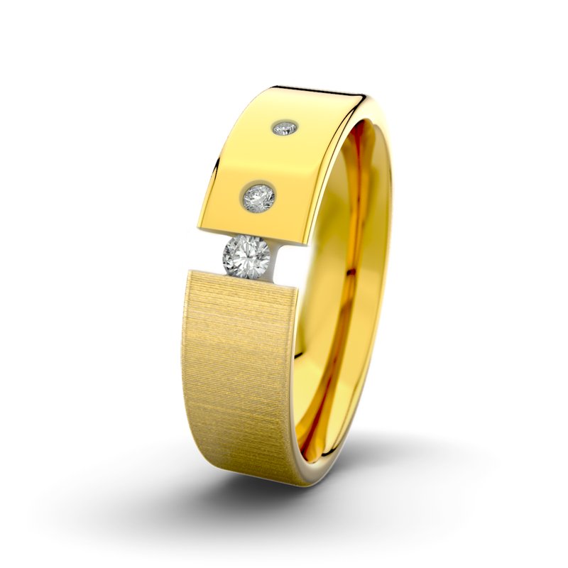 Diamantring David M6 P1, Gelbgold 375 quermatt, von vorn