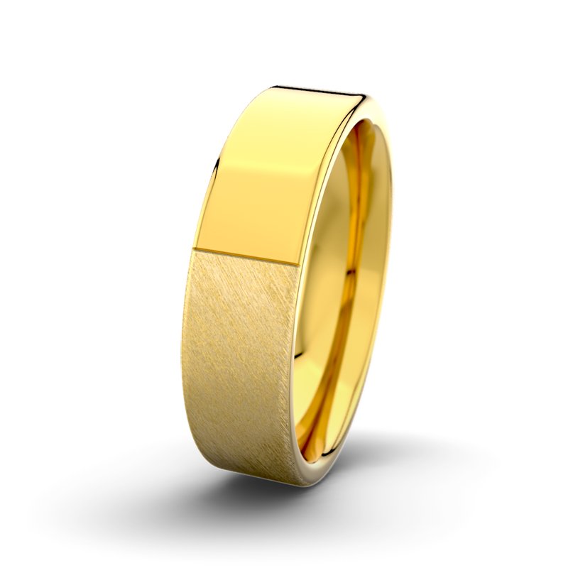 Kein Stein Gelbgold Schrägmattring David M6 P1, Gelbgold 750 Schrägmatt, von vorn