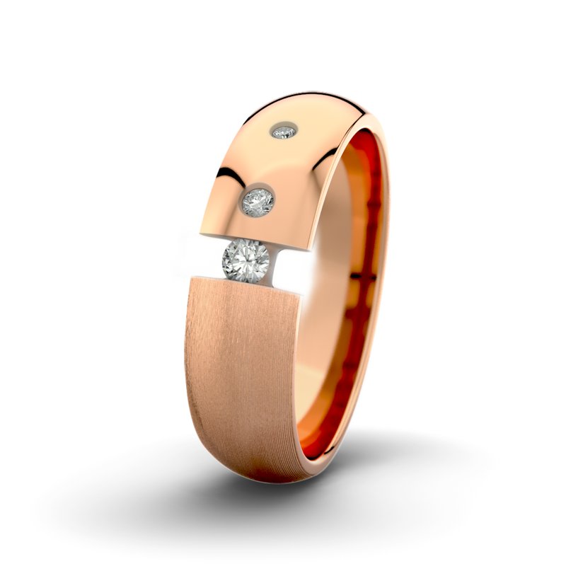 Diamantring David M6 P5, Rotgold 585 längsmatt, von vorn