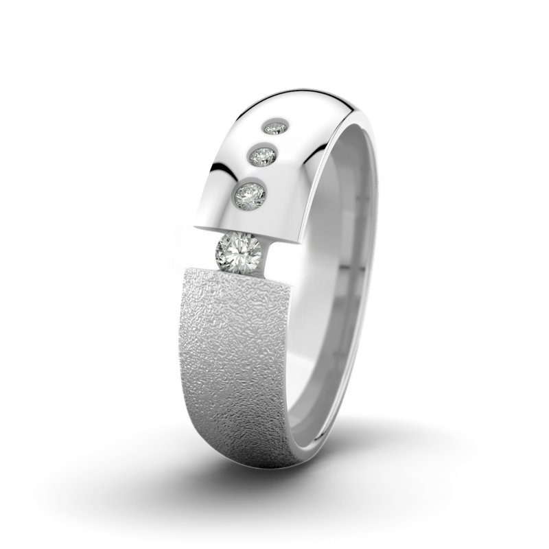 Diamantring David M6 P5, Weißgold 375 Sandmattgrob, von vorn
