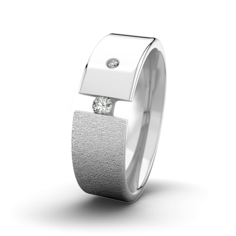 Diamantring David M7 P1, Weißgold 375 Sandmattgrob, von vorn