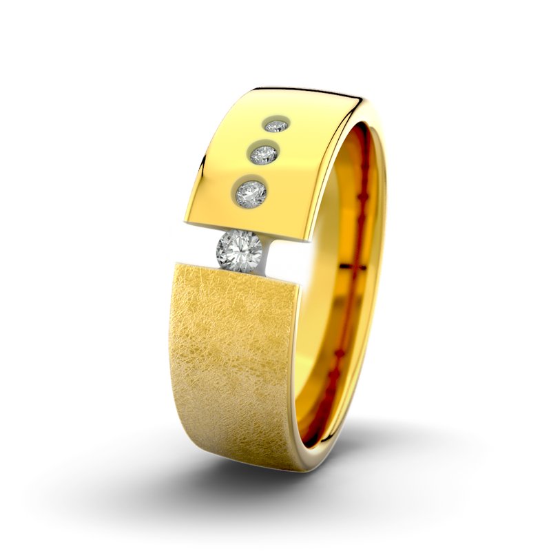 Diamantring David M7 P4, Gelbgold 375 eismatt, von vorn