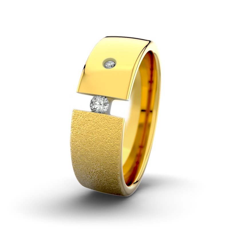Diamantring David M7 P4, Gelbgold 750 Sandmattgrob, von vorn