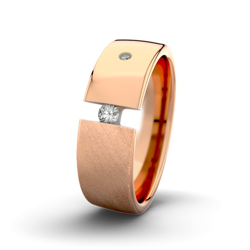 Diamantring David M7 P4, Rotgold 750 Schrägmatt, von vorn