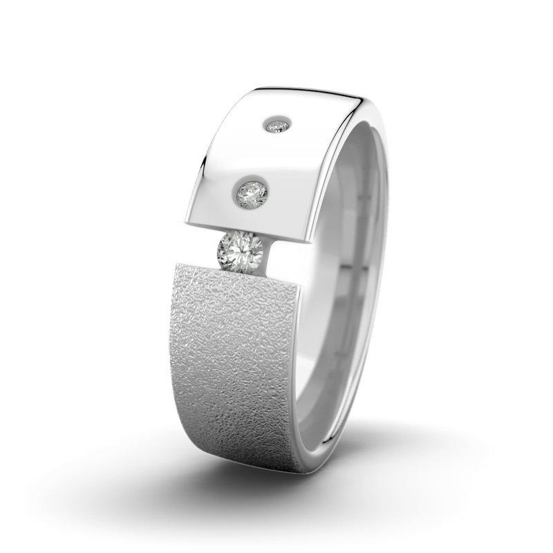 Diamantring David M7 P4, Weißgold 375 Sandmattgrob, von vorn