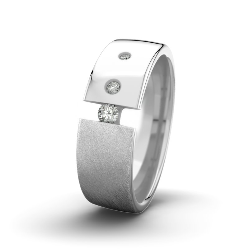 Diamantring David M7 P4, Weißgold 750 Schrägmatt, von vorn