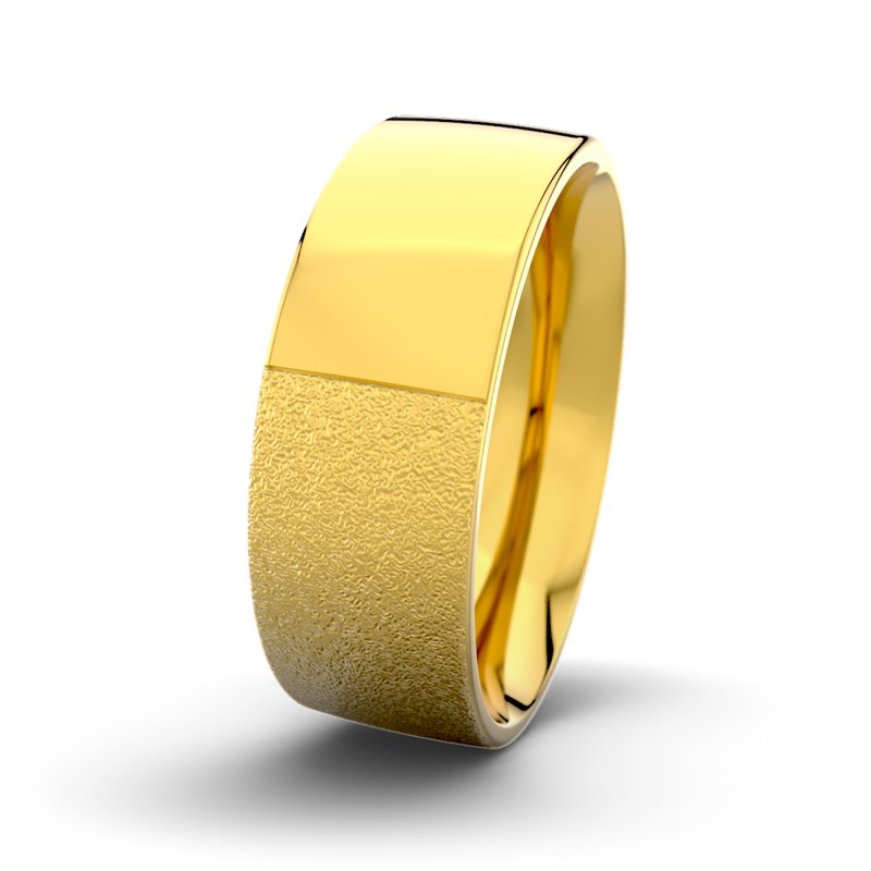 Kein Stein Gelbgold Sandmattgrobring David M8 P2, Gelbgold 375 Sandmattgrob, von vorn