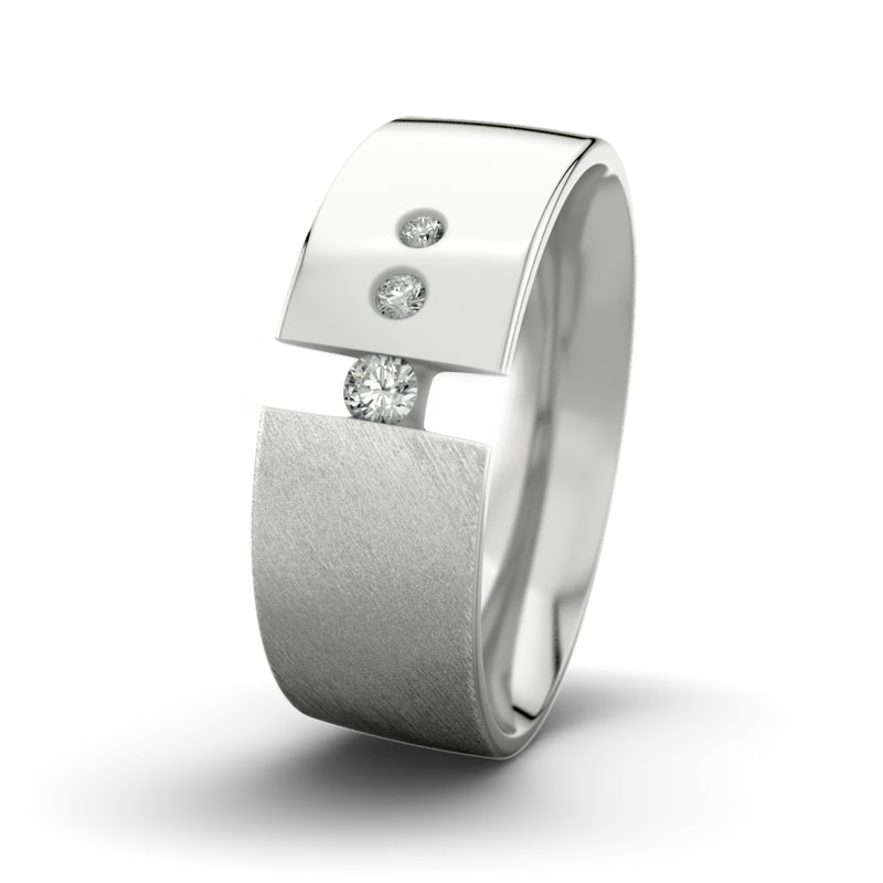 Diamantring David M8 P2, Sterlingsilber 925 Schrägmatt, von vorn