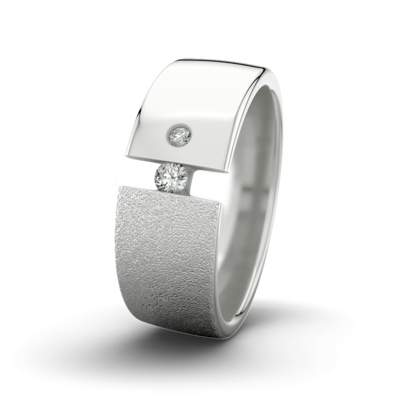 Diamantring David M8 P4, Sterlingsilber 925 Sandmattgrob, von vorn