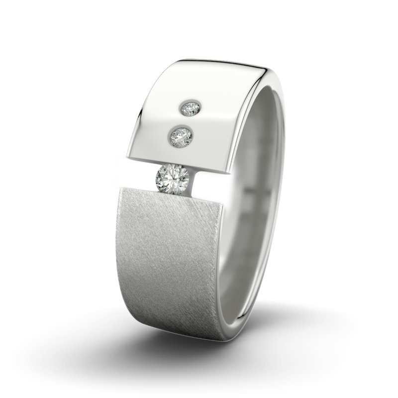 Diamantring David M8 P4, Sterlingsilber 925 Schrägmatt, von vorn