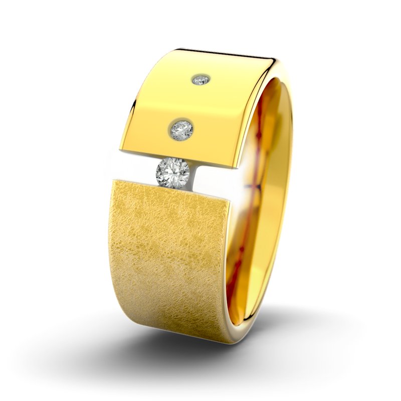 Diamantring David M9 P1, Gelbgold 375 eismatt, von vorn