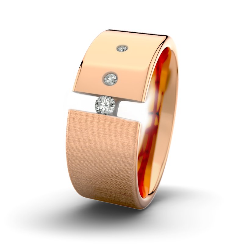 Diamantring David M9 P1, Rotgold 585 quermatt, von vorn