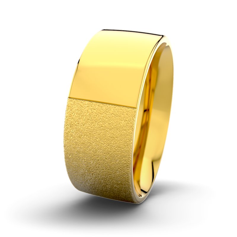 Kein Stein Gelbgold Sandmattgrobring David M9 P2, Gelbgold 750 Sandmattgrob, von vorn