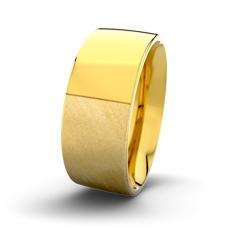 Kein Stein Gelbgold Schrägmattring David M9 P2, Gelbgold 750 Schrägmatt, von vorn