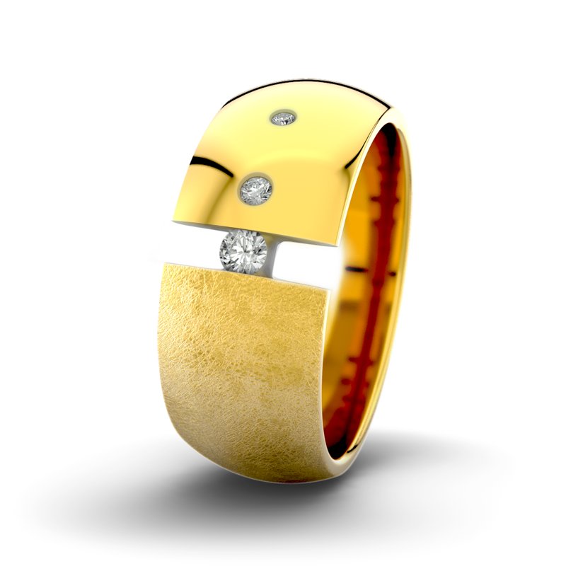 Diamantring David M9 P5, Gelbgold 375 eismatt, von vorn
