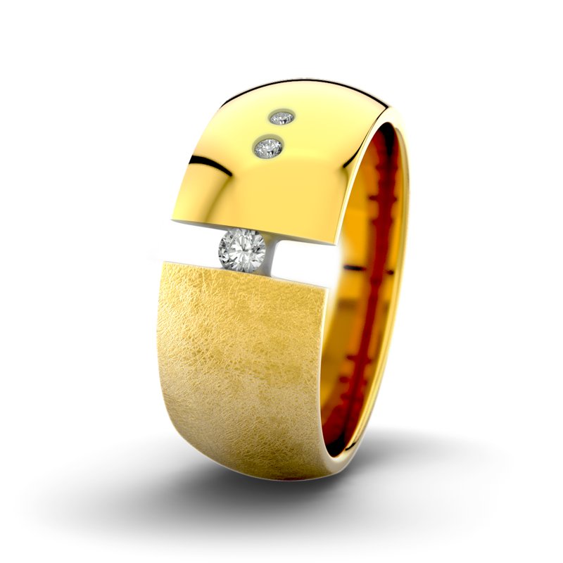 Diamantring David M9 P5, Gelbgold 375 eismatt, von vorn