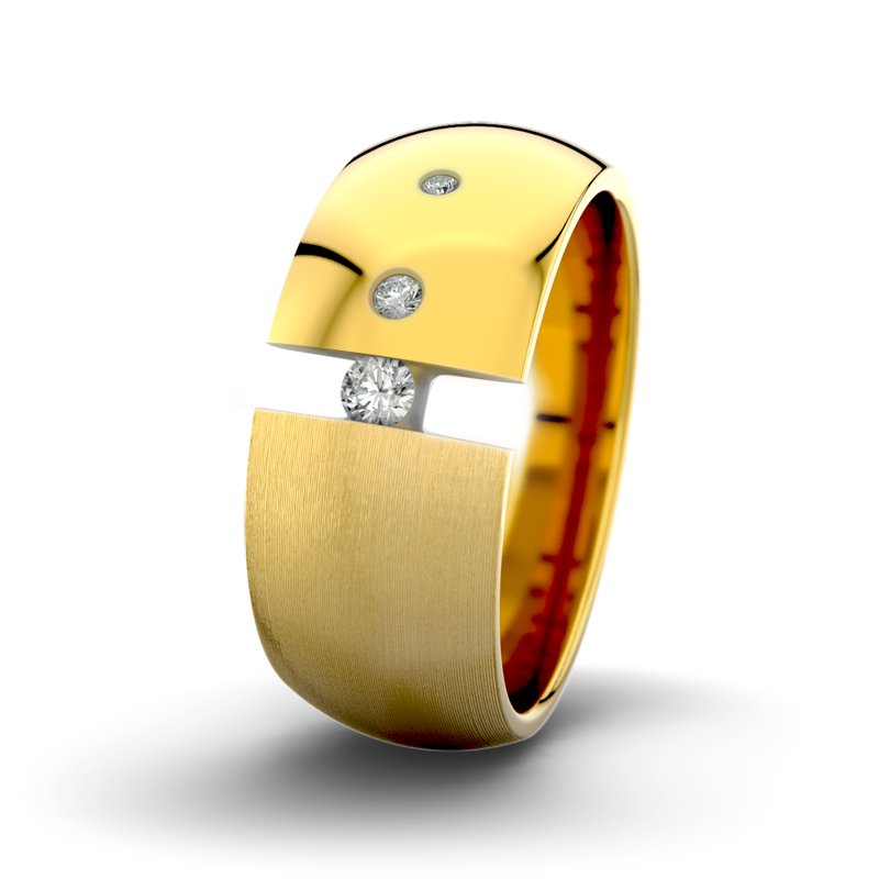 Diamantring David M9 P5, Gelbgold 375 längsmatt, von vorn