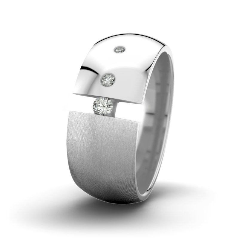 Diamantring David M9 P5, Weißgold 375 längsmatt, von vorn