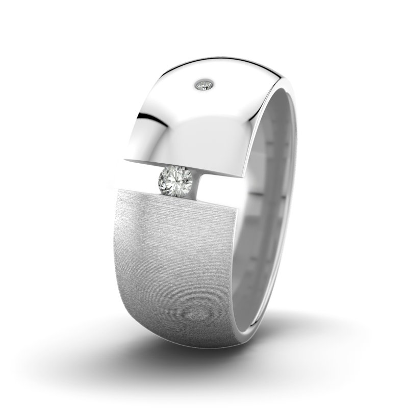 Diamantring David M9 P5, Weißgold 375 quermatt, von vorn